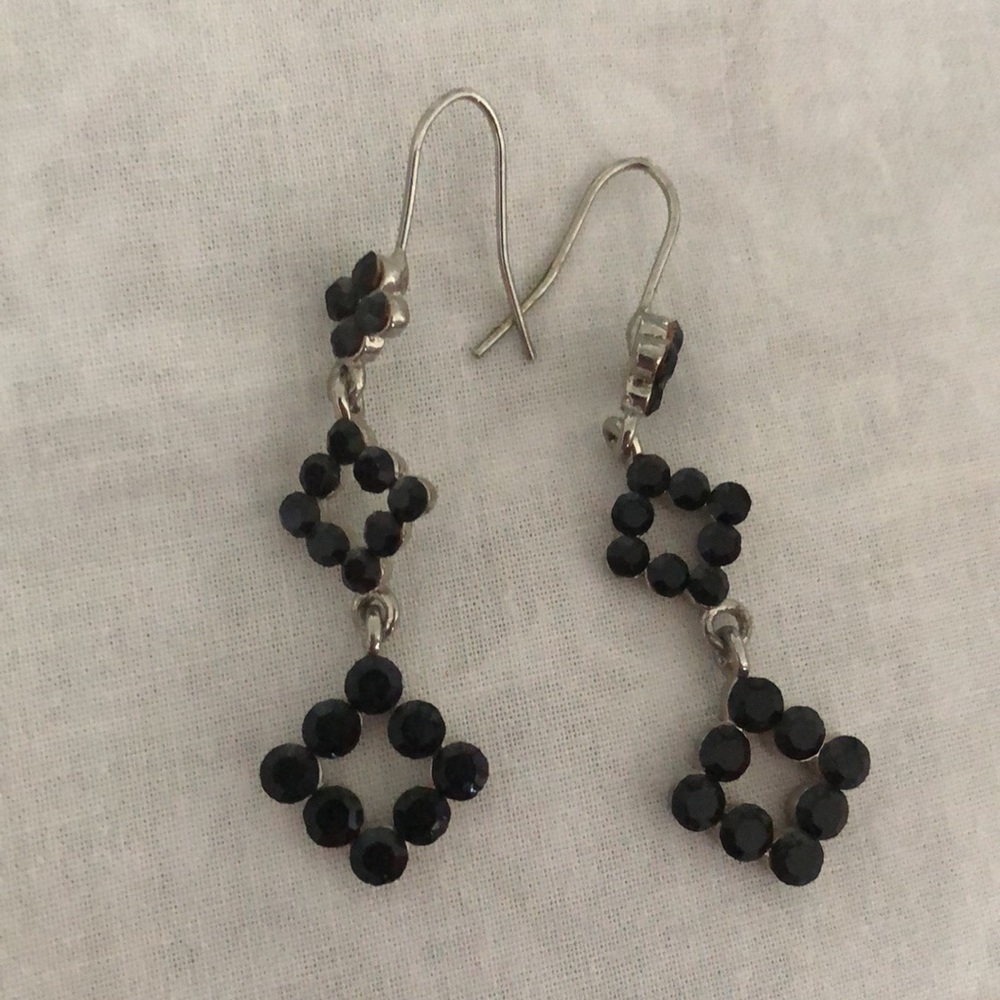 Black Rhinestone Dangle Earrings - Picture 2 of 5